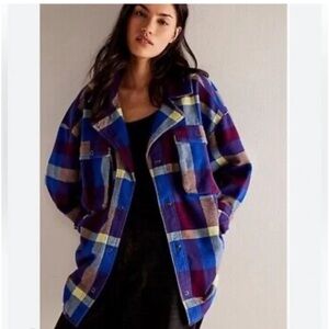 Free People We the Free Izzy Flannel Cargo Shacket in blue Combo